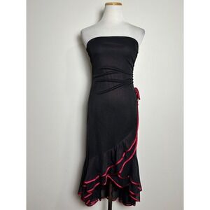VTG Y2K Byerwear Too Strapless Ruffle Dress S Whimsigoth Sheer Dark Coquette